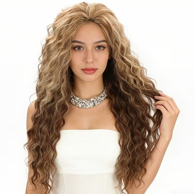 Peruca Saten deschis Ombre, lunga creata, fara breton, 71 cm