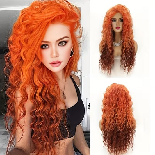 Peruca Orange Ombre, lunga creata, fara breton, 65 cm