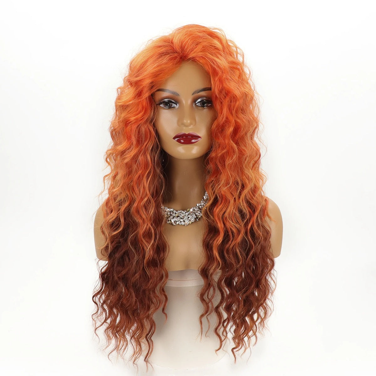 Peruca Orange Ombre, lunga creata, fara breton, 65 cm