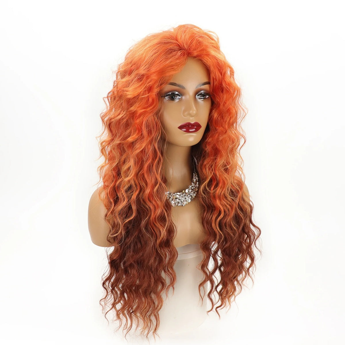 Peruca Orange Ombre, lunga creata, fara breton, 65 cm