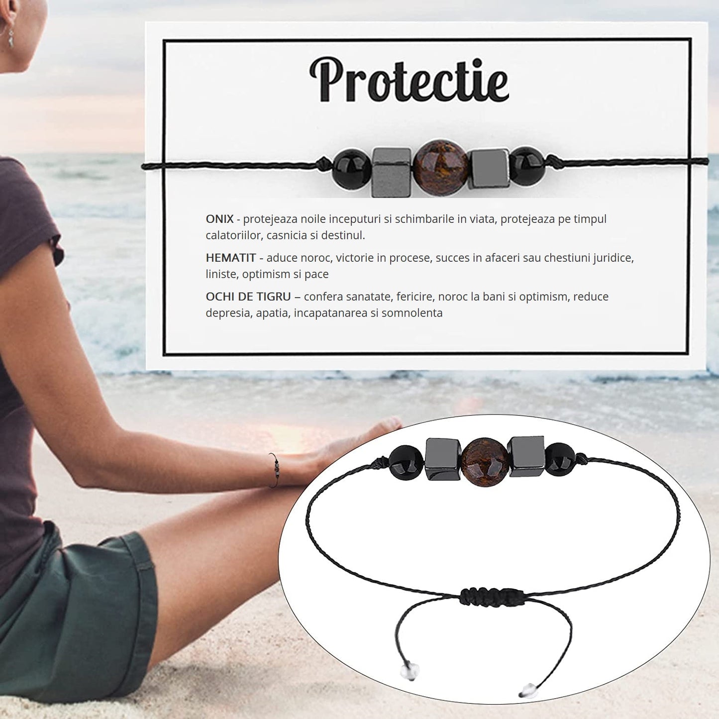 Bratara PROTECTIE cristaloterapie 5 cristale, tip snur