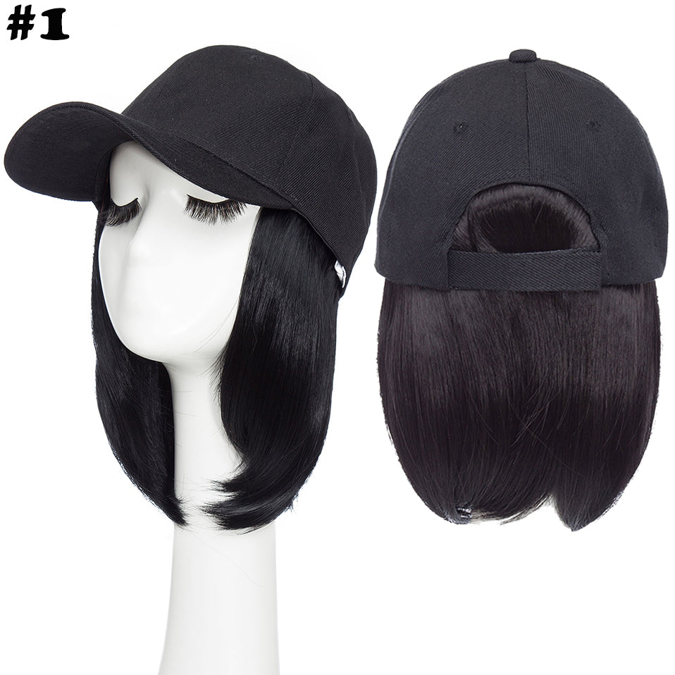 Peruca Neagra, model bob, cu sapca, par drept, fara breton, 36 cm