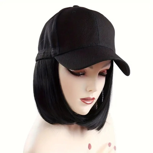 Peruca Neagra, model bob, cu sapca, par drept, fara breton, 36 cm