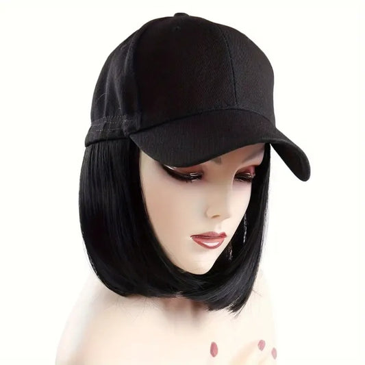 Peruca Neagra, model bob, cu sapca, par drept, fara breton, 36 cm