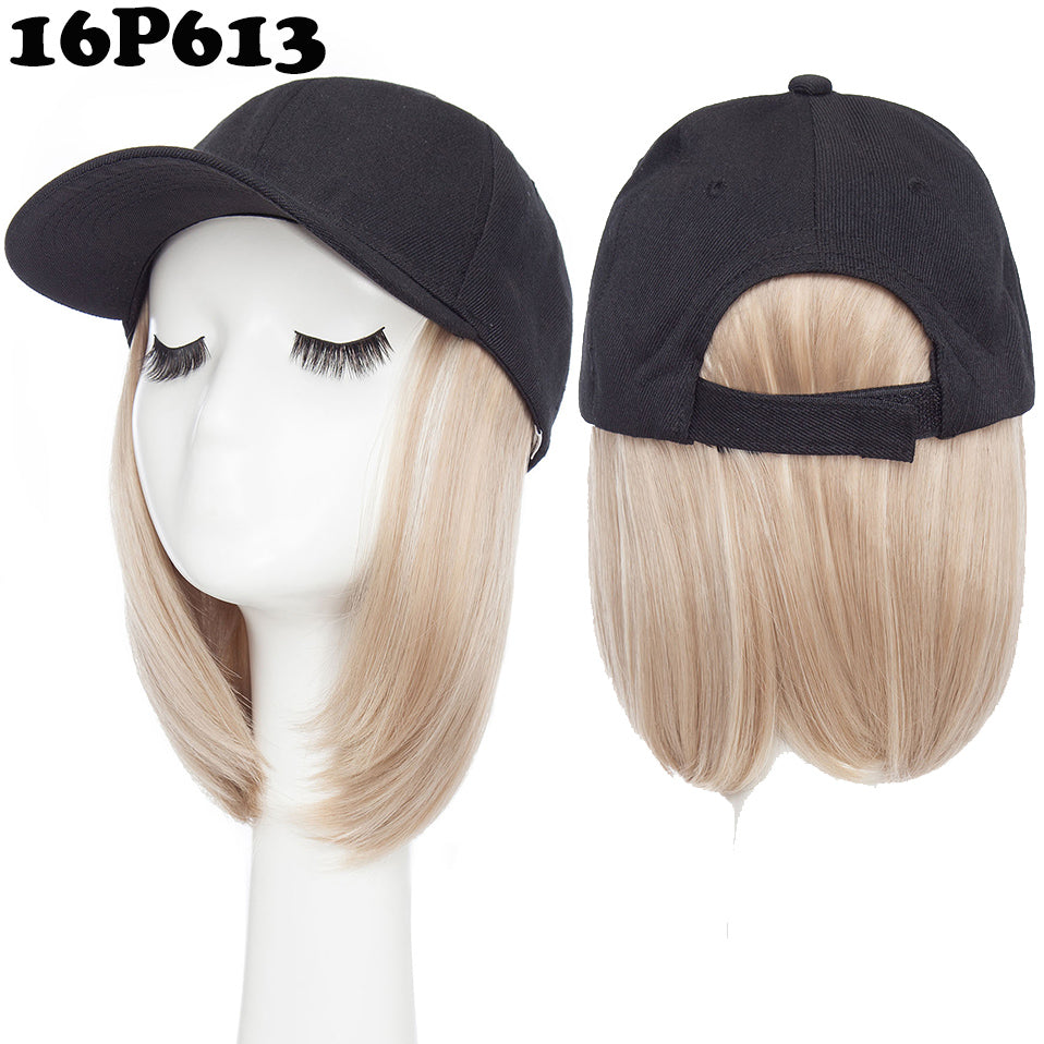 Peruca Blond Cenusiu, model bob, cu sapca, par drept, fara breton, 36 cm