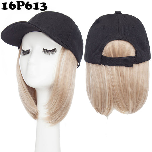 Peruca Blond Cenusiu, model bob, cu sapca, par drept, fara breton, 36 cm