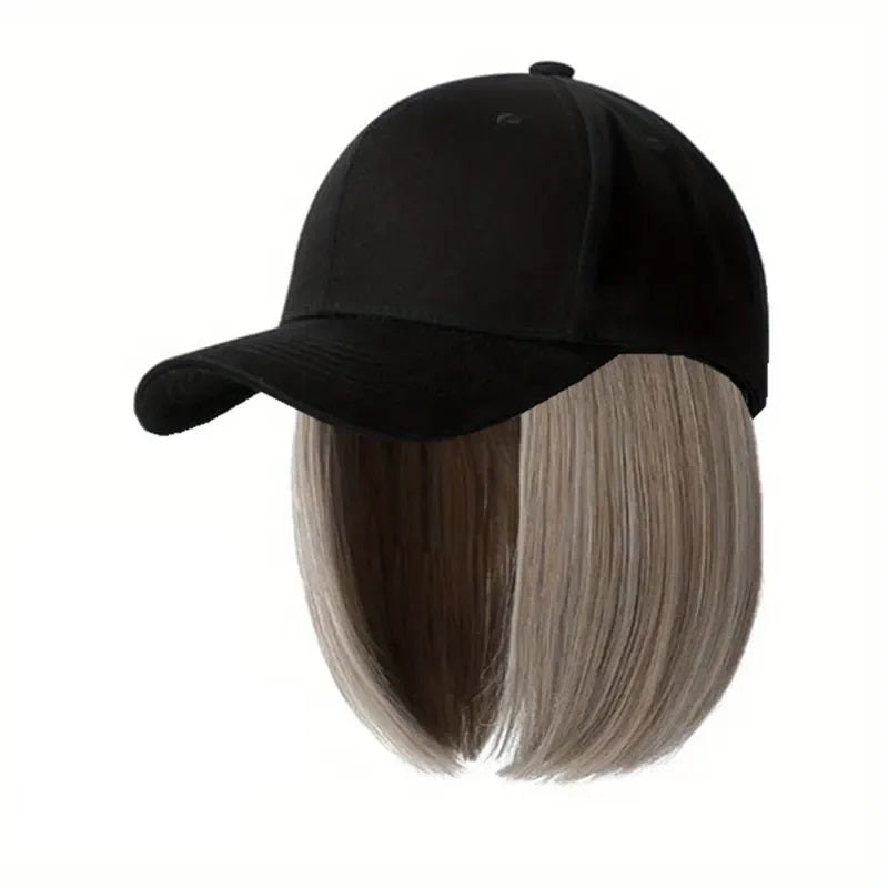 Peruca Blond Gri suvitat, model bob, cu sapca, par drept, fara breton, 36 cm