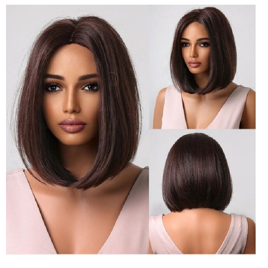 Peruca bob Saten cu Suvite negre, fara breton, par drept, 36 cm