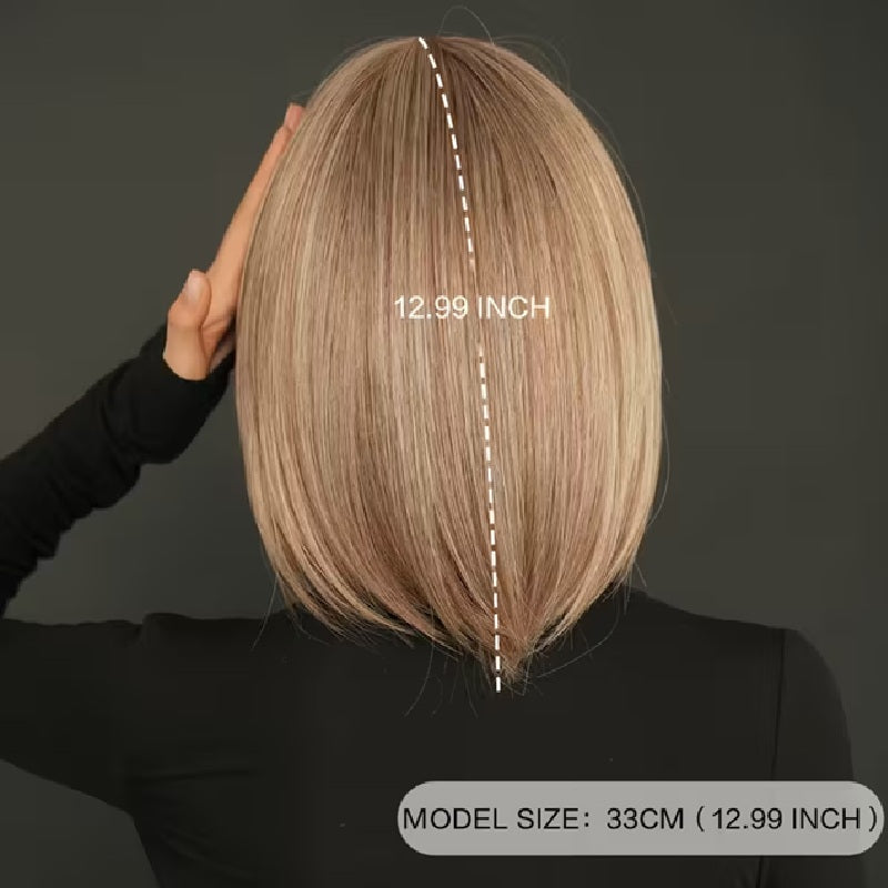 Peruca Bej cu suvite, par bob drept, cu breton, 33 cm