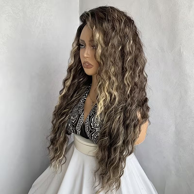 Peruca Saten suvitat, lunga creata, fara breton, 71 cm