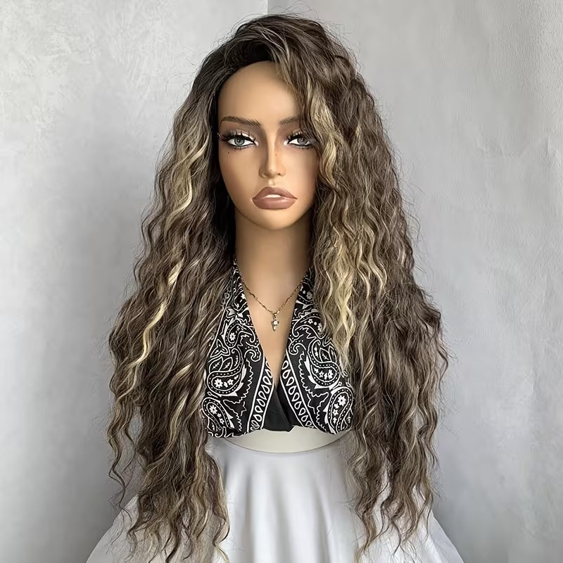 Peruca Saten suvitat, lunga creata, fara breton, 71 cm