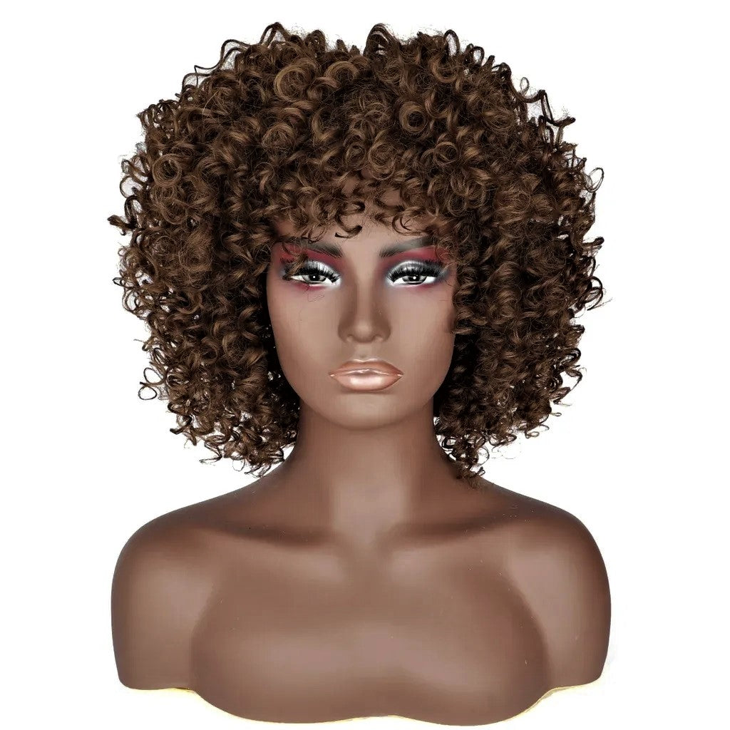 Peruca Saten scurta, afro, creata, fara breton, bufanta