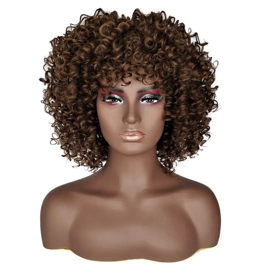 Peruca Saten scurta, afro, creata, fara breton, bufanta