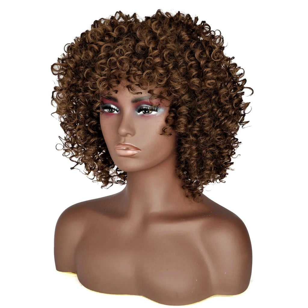 Peruca Saten scurta, afro, creata, fara breton, bufanta
