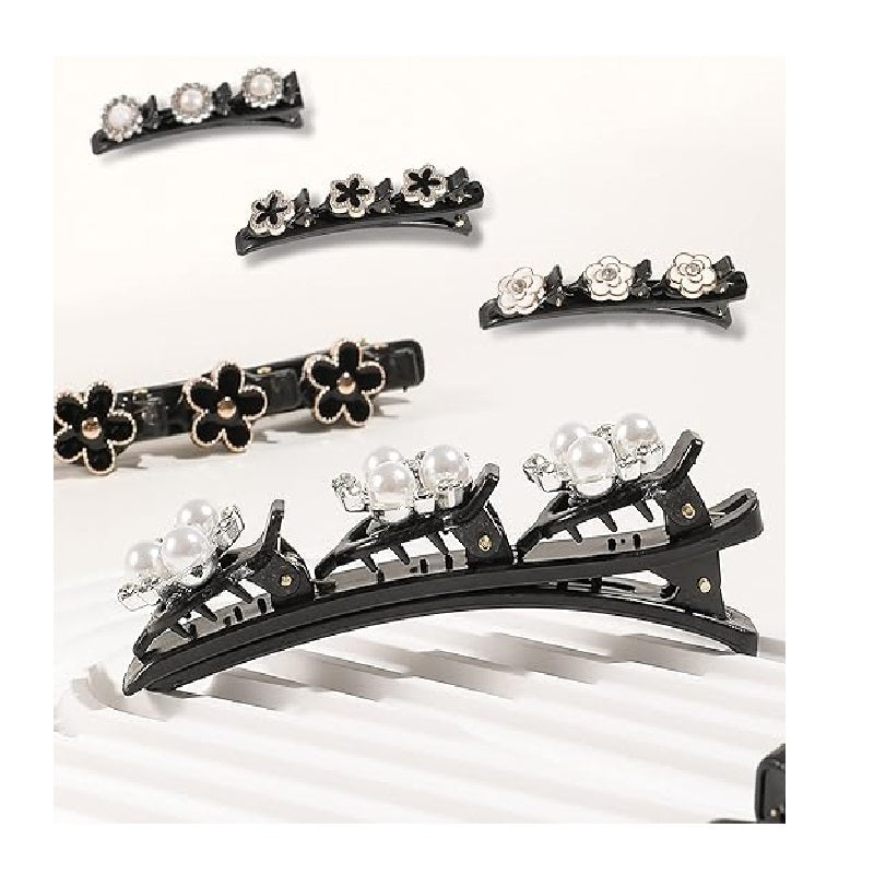 Set 5 clame pentru par, din metal si plastic, cu aplicatii Florale, pentru par impletit
