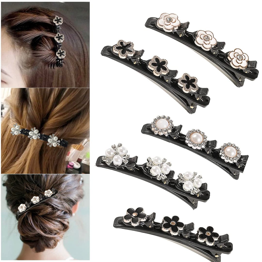 Set 5 clame pentru par, din metal si plastic, cu aplicatii Florale, pentru par impletit
